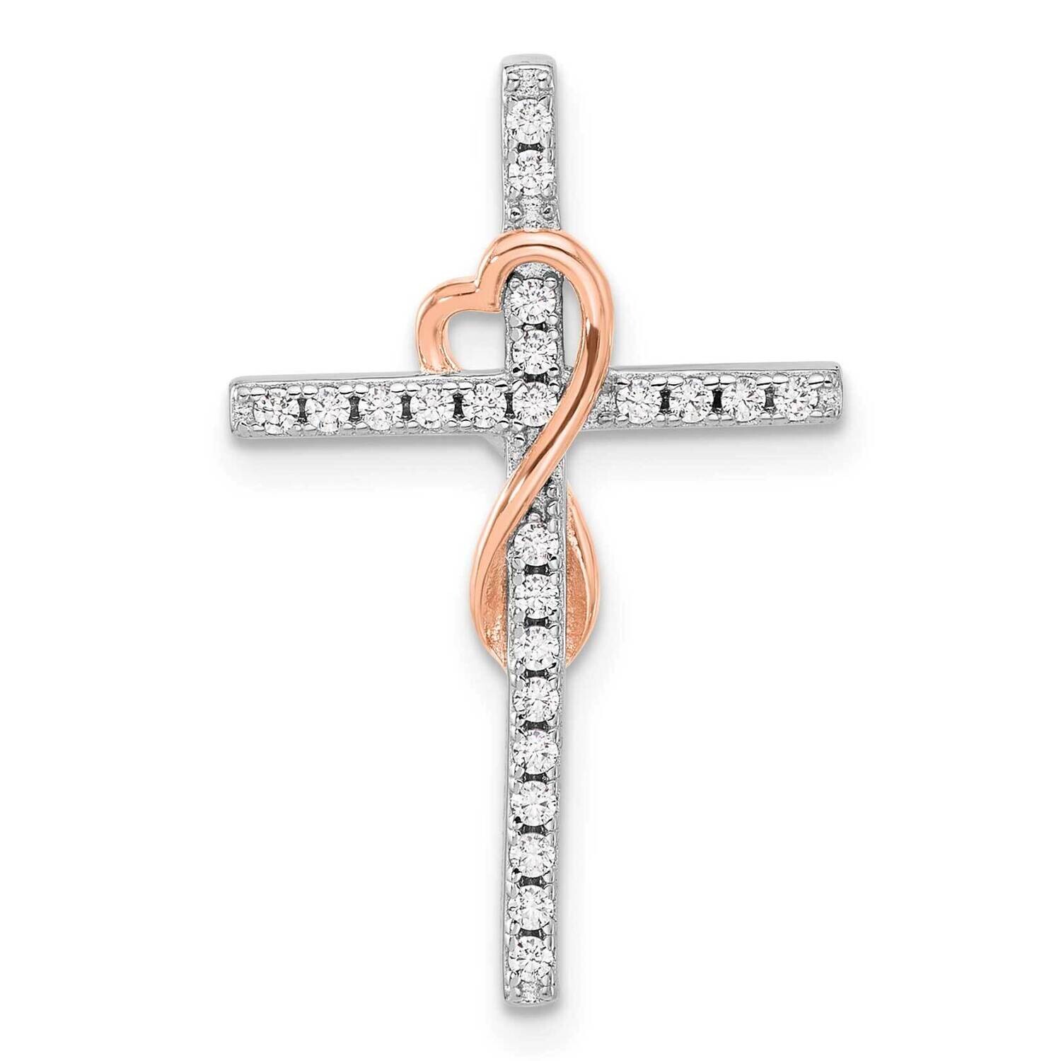 Rhod-Plated Rose-Tone CZ Cross/Heart Infinity Chain Slide Sterling Silver QC11435 by Men&#39;s Jewelry …
