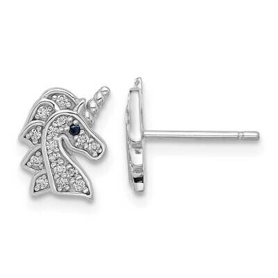 Cheryl M Brilliant-Cut Black &amp; White CZ Unicorn Post Earrings Sterling Silver Rhodium-Plated QCM163…