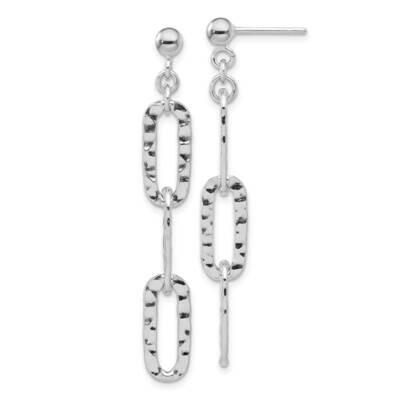 Rh-Pltd Polished Hammered Chain Post Dangle Earrings Sterling Silver QE17069, MPN: QE17069,