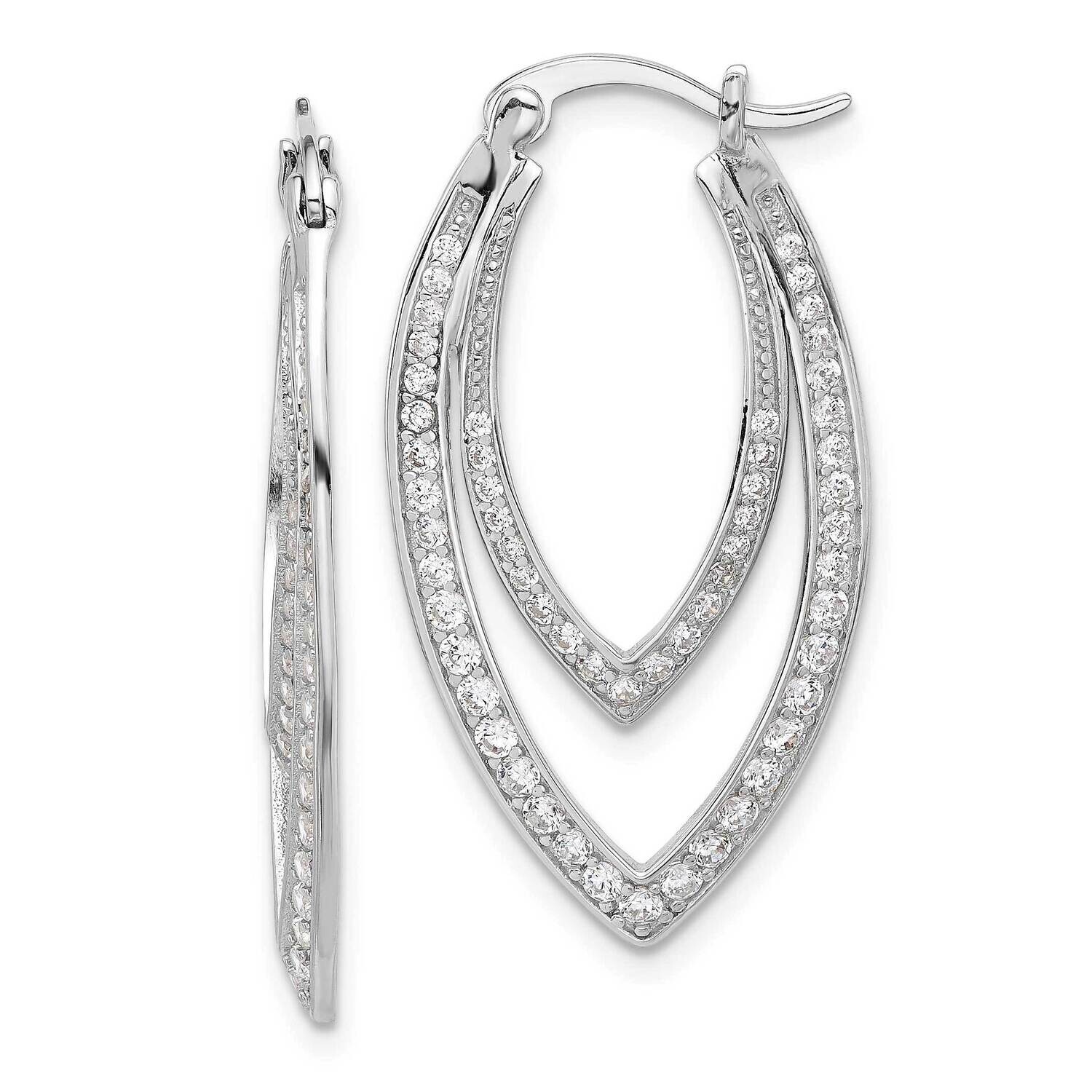 Cheryl M Brilliant-Cut CZ Double Marquise Shaped Hoop Earrings Sterling Silver Rhodium-Plated QCM1637