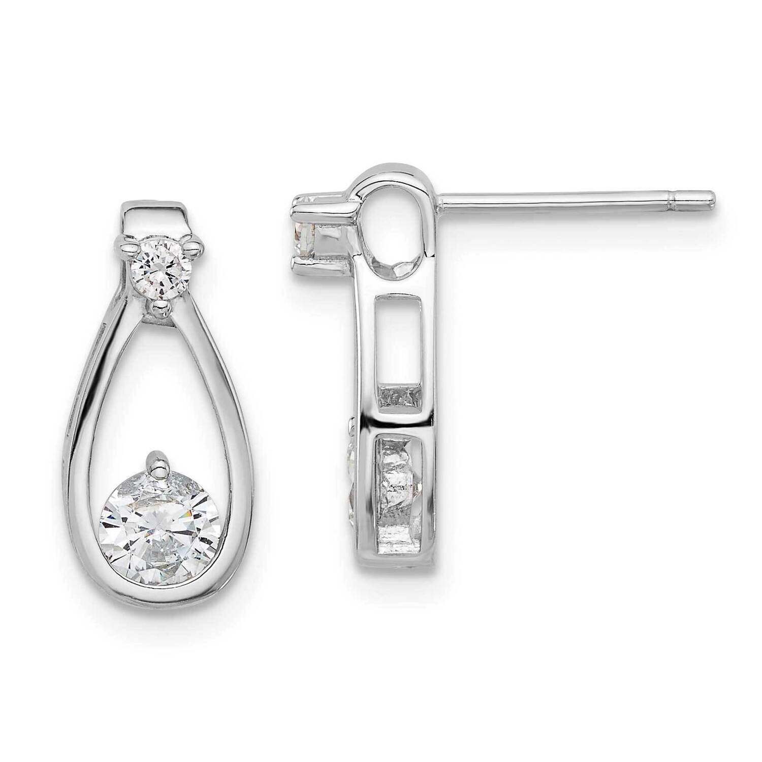 Polished CZ Teardrop Post Earrings Sterling Silver Rhodium-Plated QE17134, MPN: QE17134,