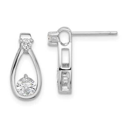 Polished CZ Teardrop Post Earrings Sterling Silver Rhodium-Plated QE17134, MPN: QE17134,