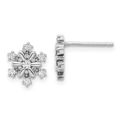 CZ Snowflake Post Earrings Sterling Silver Rhodium-Plated QE17671, MPN: QE17671,