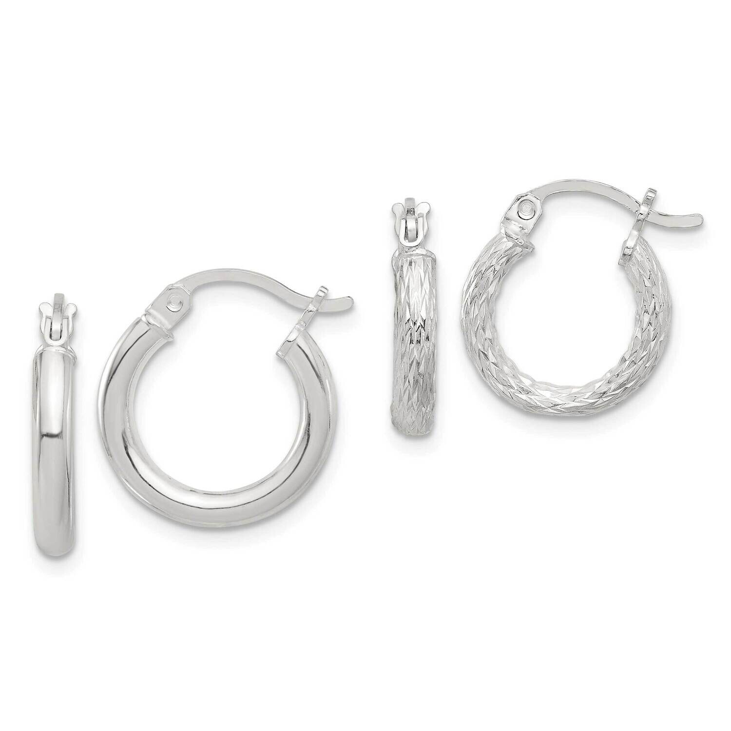 Diamond-Cut 2 Pair Set Hoop Earrings Sterling Silver Polished QE16855SET