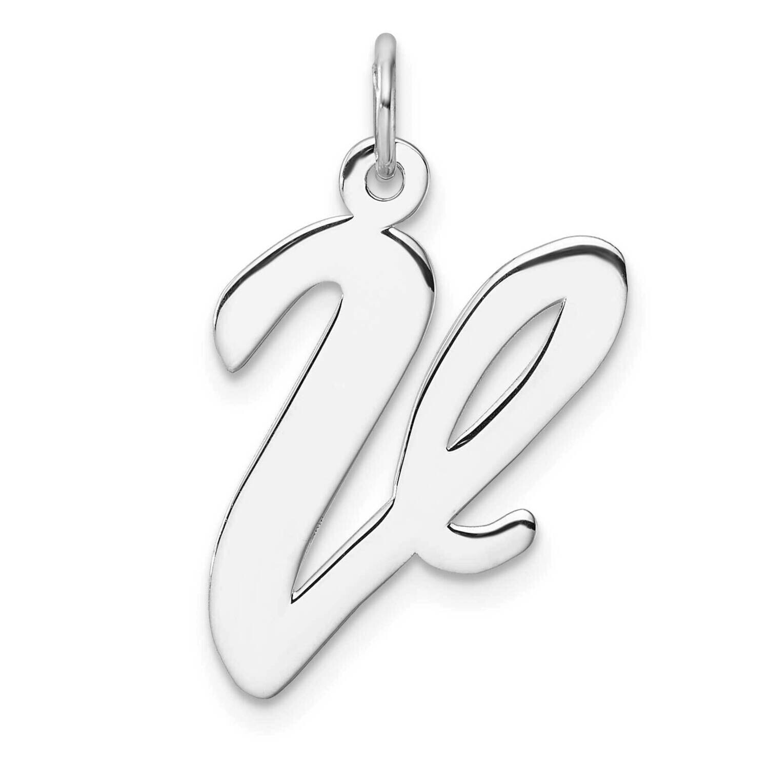 Large Script Letter V Initial Charm Sterling Silver Rhodium-Plated QC11253V