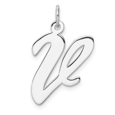 Large Script Letter V Initial Charm Sterling Silver Rhodium-Plated QC11253V, MPN: QC11253V,