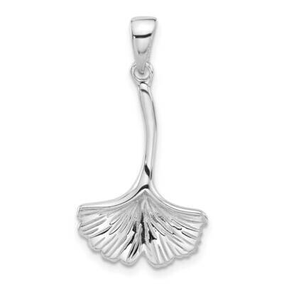 Rhod-Plated Polished Grooved Ginkgo Leaf Pendant Sterling Silver QC11320, MPN: QC11320,