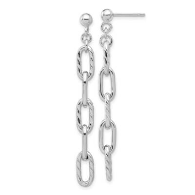 Rh-Plated Polish &amp; Textured Chain Post Dangle Earrings Sterling Silver QE17068, MPN: QE17068,