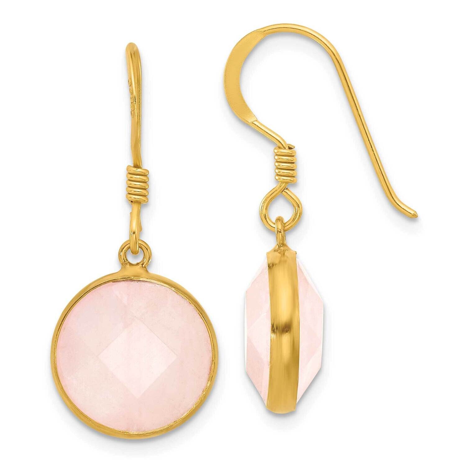 Gold-Plated Polished Round Rose Quartz Dangle Earrings Sterling Silver QE17306, MPN: QE17306,