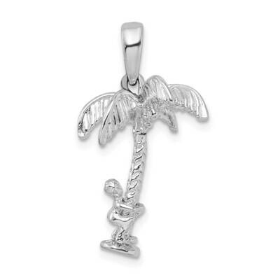 3D Palm Tree Moving Climber Pendant Sterling Silver Polished QC9864, MPN: QC9864, 637218146369