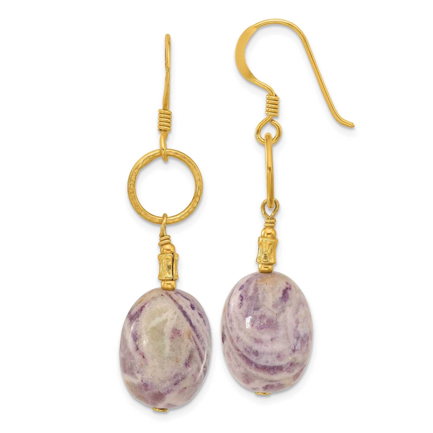 Gold-Plated Polished Textured Charoite Dangle Earrings Sterling Silver QE17293, MPN: QE17293,
