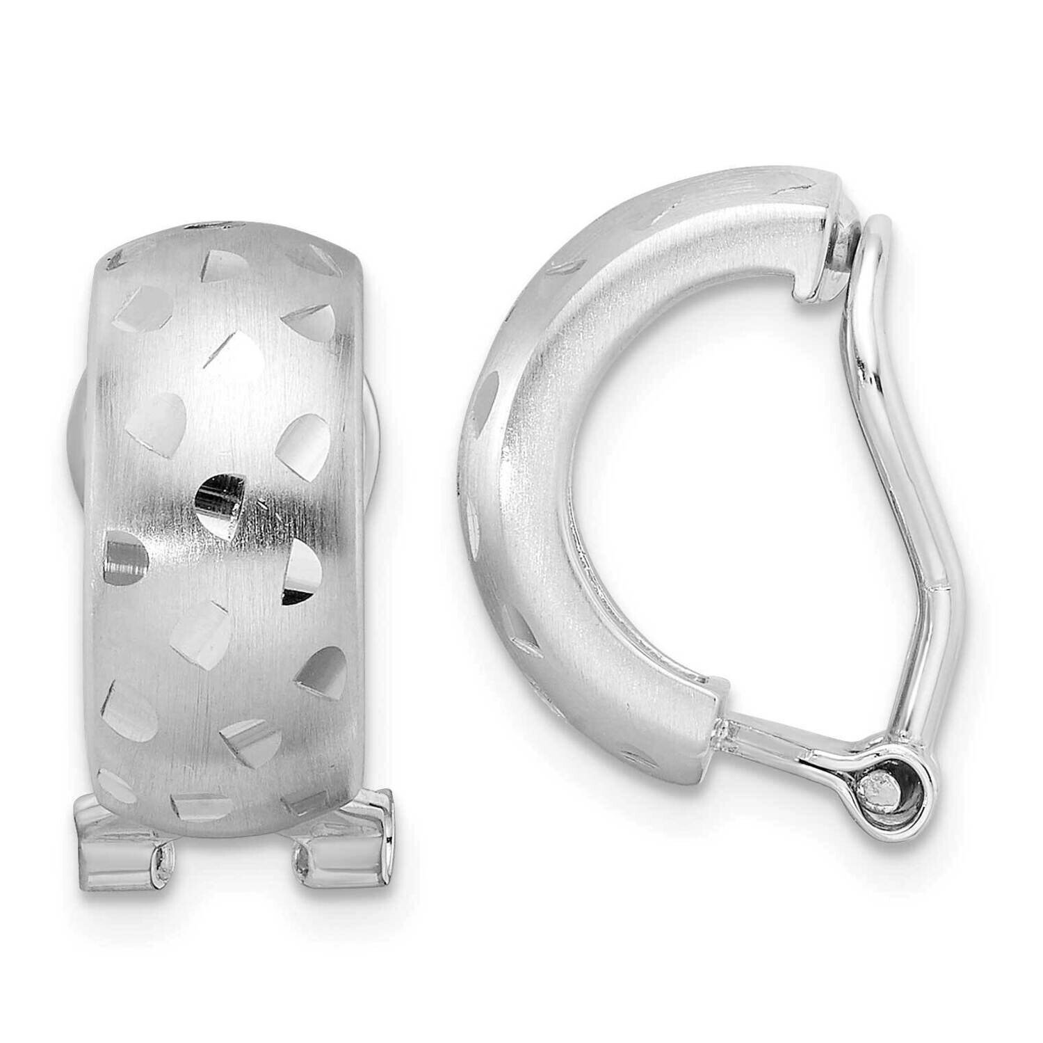 Rhod-Plated Brushed Diamond-Cut Non-Pierced J-Hoop Earrings Sterling Silver QE16923, MPN: QE16923,