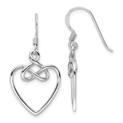 Polished Dangle Knotted Heart Earrings Sterling Silver Rhodium-Plated QE17531, MPN: QE17531,