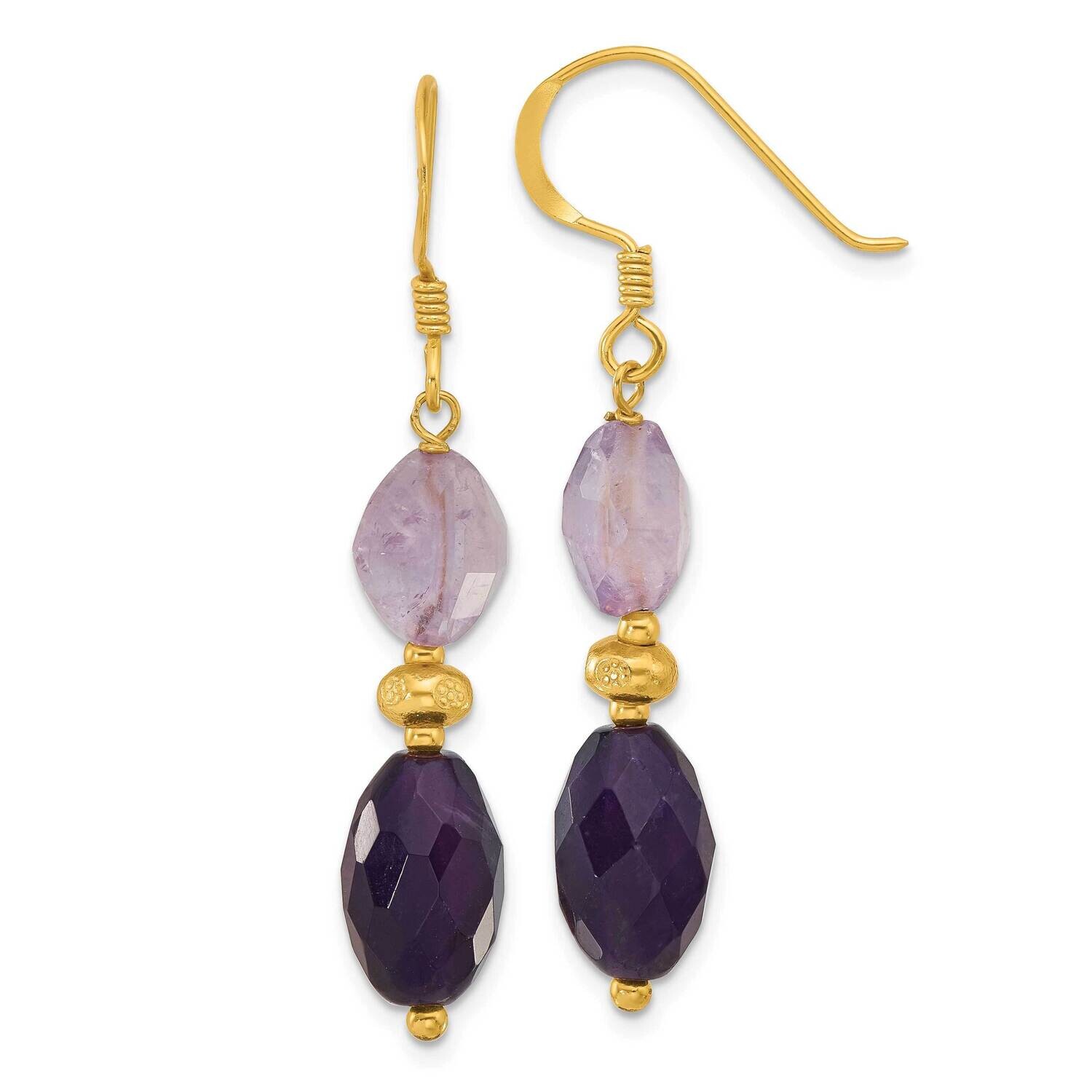 Gold-Plated Polished Beaded Amethyst Dangle Earrings Sterling Silver QE17291