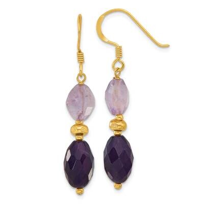 Gold-Plated Polished Beaded Amethyst Dangle Earrings Sterling Silver QE17291, MPN: QE17291,