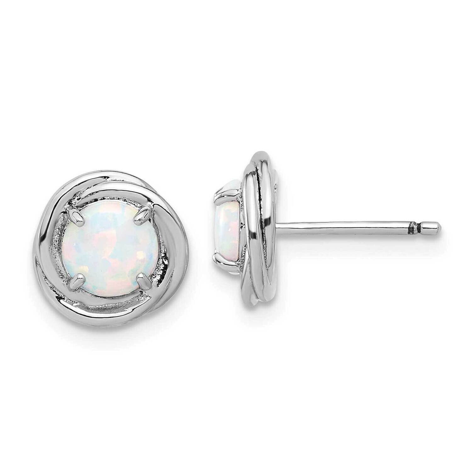 Rhod-Plated Polished Created Opal Swirl Circle Post Earring Sterling Silver QE17439, MPN: QE17439,
