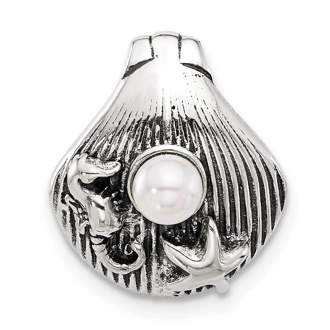 Antiqued Synthetic Pearl Seashell Chain Slide Sterling Silver Polished QC11361, MPN: QC11361,
