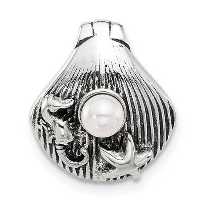 Antiqued Synthetic Pearl Seashell Chain Slide Sterling Silver Polished QC11361, MPN: QC11361,