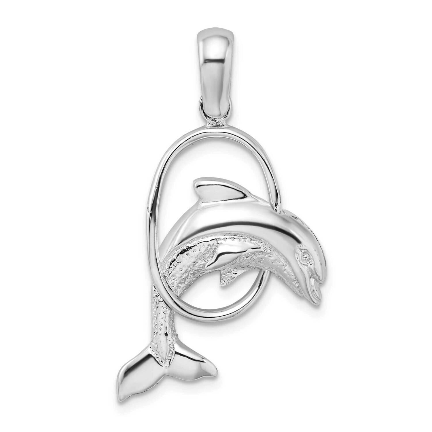 Dolphin Jumping Thru Hoop Pendant Sterling Silver Polished QC9985, MPN: QC9985, 637218153930