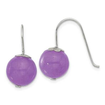 10mm Purple Jade Dangle Earrings Sterling Silver Polished QE17298, MPN: QE17298,