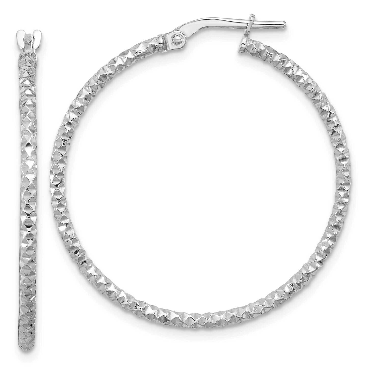 Polished Textured 1.60mm Hoop Earrings Sterling Silver Rhodium-Plated QE16775, MPN: QE16775,