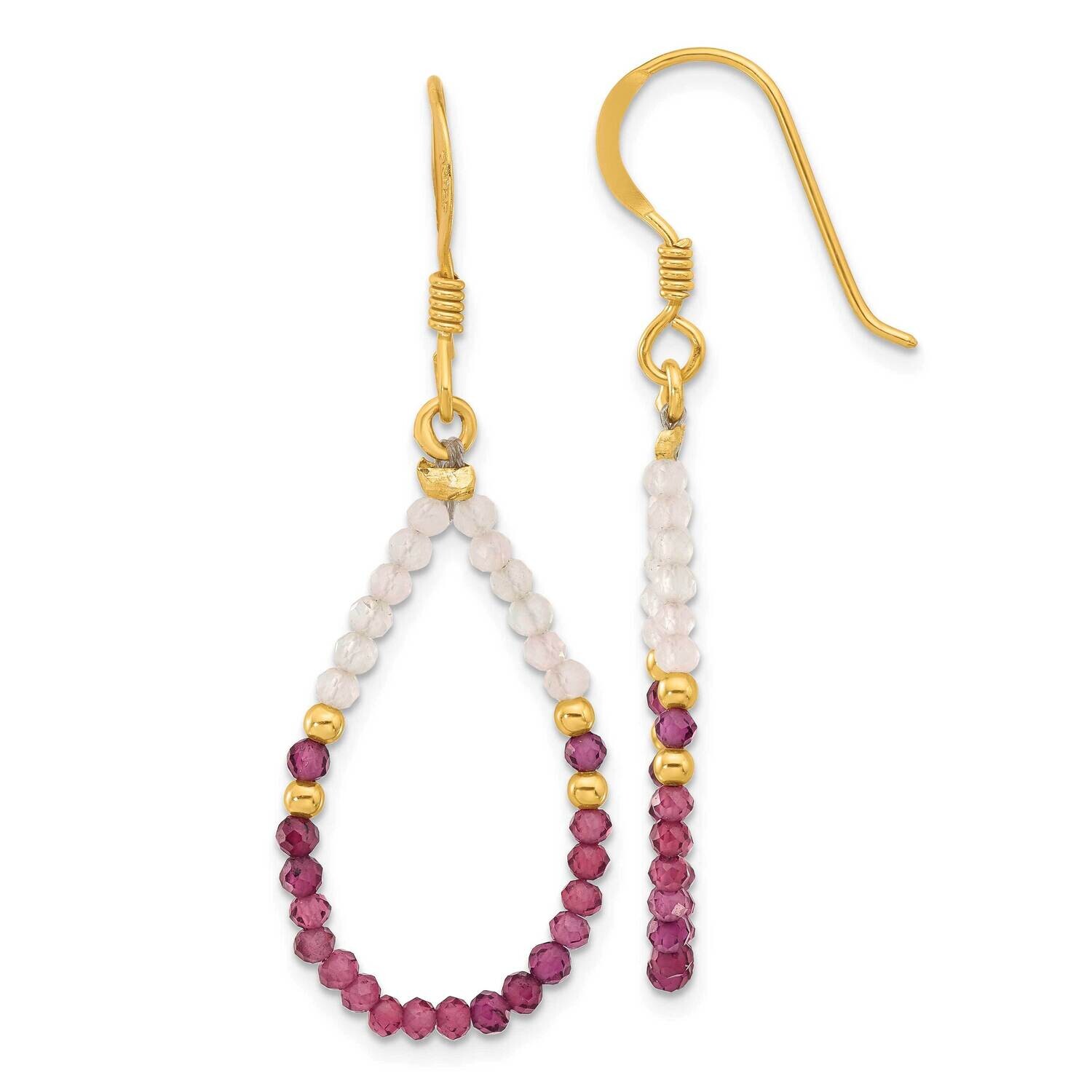 Gold-Plat Garnet Rose Quartz Teardrop Dangle Earrings Sterling Silver QE17336, MPN: QE17336,