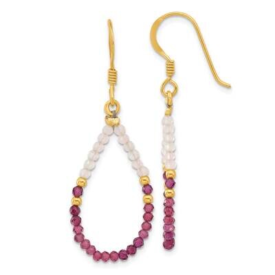 Gold-Plat Garnet Rose Quartz Teardrop Dangle Earrings Sterling Silver QE17336, MPN: QE17336,