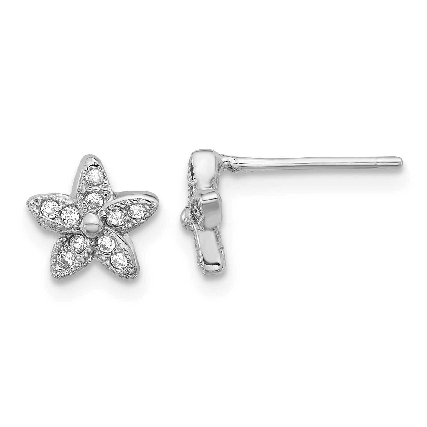 CZ Flower Post Earrings Sterling Silver Rhodium-Plated QE17634