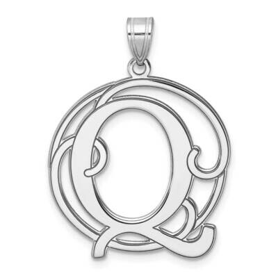 Large Fancy Script Letter Q Initial Pendant Sterling Silver Rhodium-Plated QC11258Q, MPN: QC11258Q,