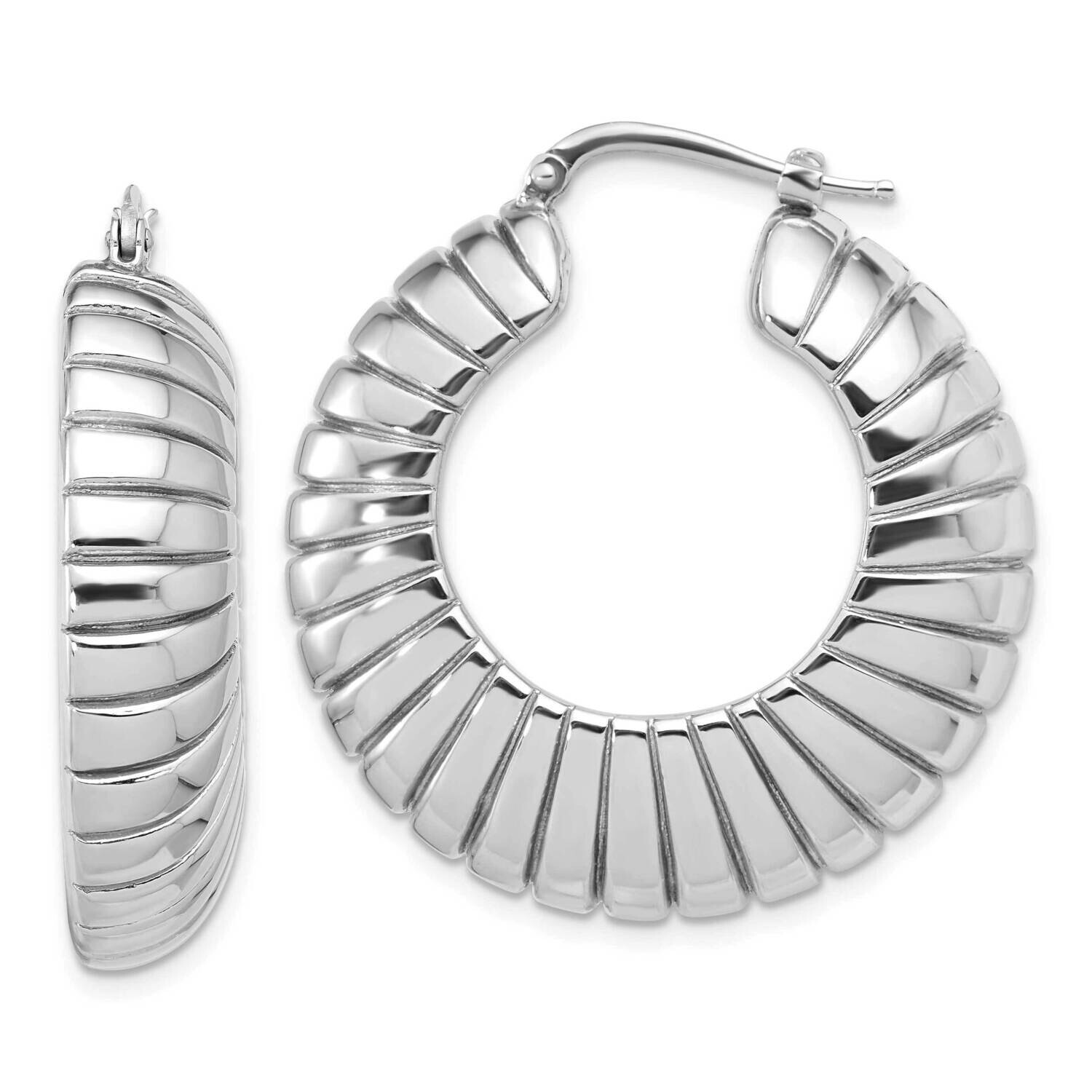 Rh-Plated Polished Striped Large Round Hoop Earrings Sterling Silver QE16914