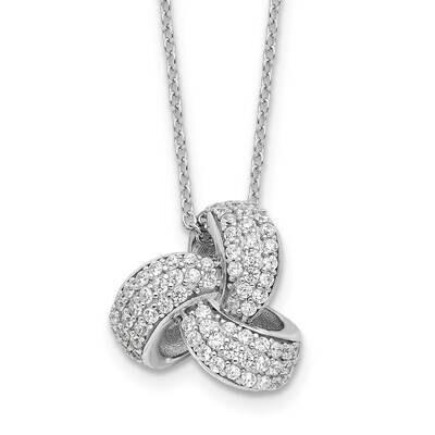 Cheryl M Brilliant-Cut Pave CZ Love Knot 18 Inch Necklace 2 Inch Extender Sterling Silver Rhodium-P…