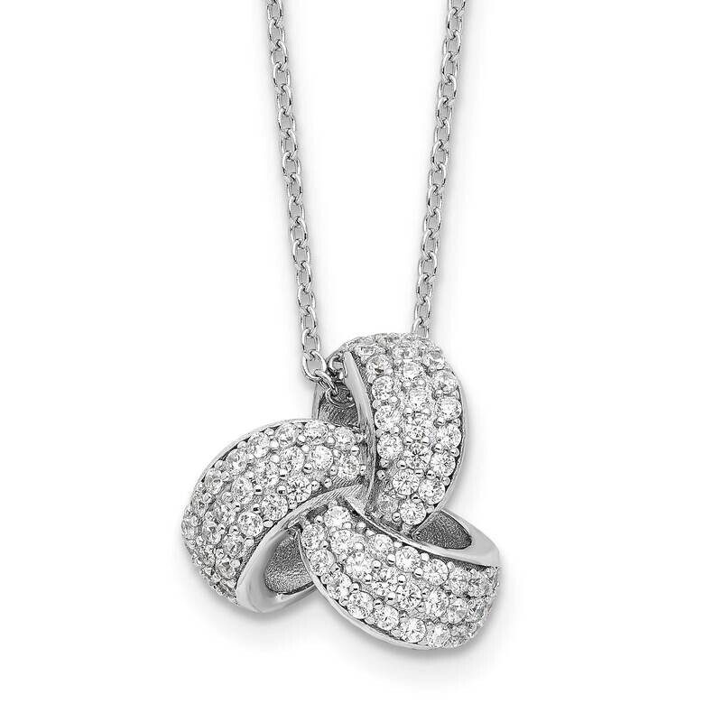 Cheryl M Brilliant-Cut Pave CZ Love Knot 18 Inch Necklace 2 Inch Extender Sterling Silver Rhodium-Plated QCM1604-18