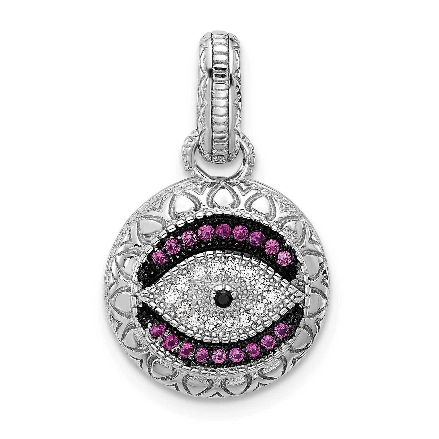 Rh Black Rh-Plated CZ .18Lab Cr. Ruby Evil Eye Pendant Sterling Silver QC11481, MPN: QC11481,