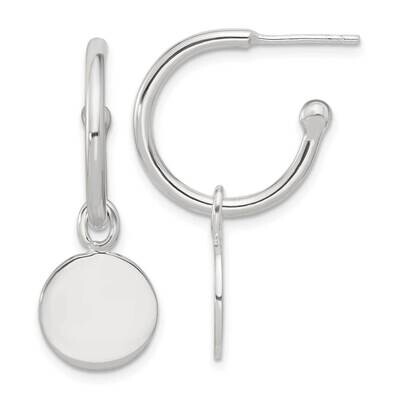 C-Hoop Dangle Disc Post Earrings Sterling Silver Polished QE17037, MPN: QE17037,