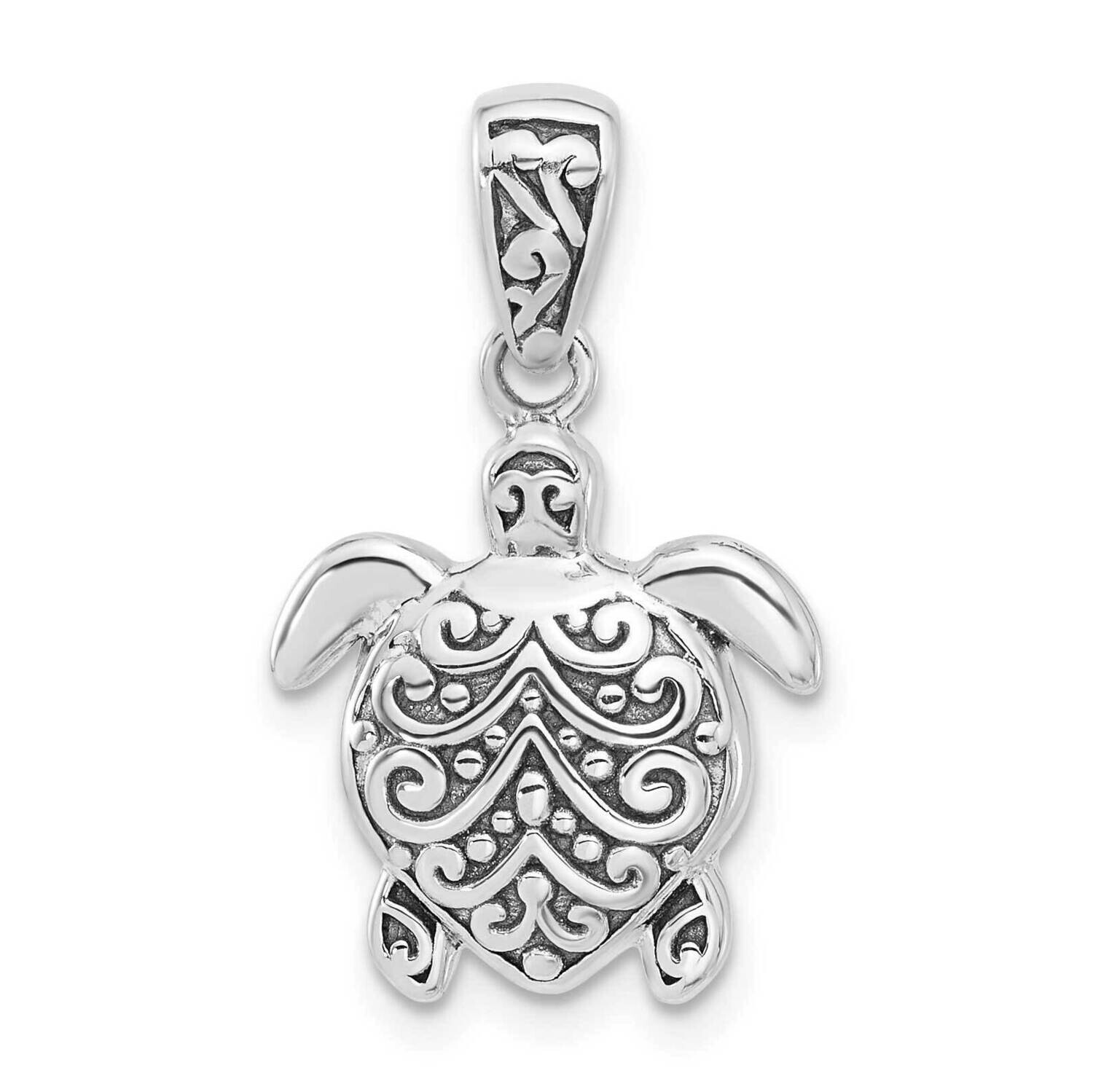 Oxidized Sea Turtle Pendant Sterling Silver Rhodium-Plated QC11369, MPN: QC11369,