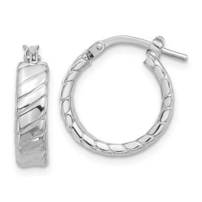 Polished Textured Hoop Earrings Sterling Silver Rhodium-Plated QE16807, MPN: QE16807,