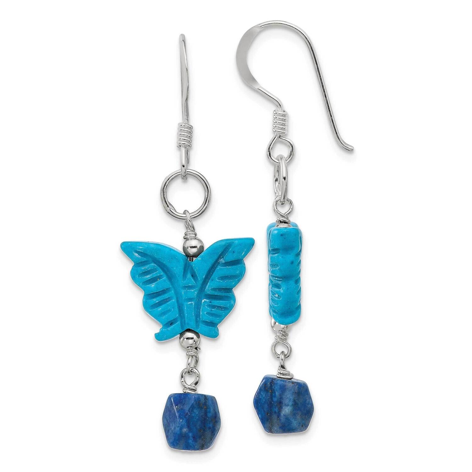 Lapis & Dyed Howlite Butterfly Dangle Earrings Sterling Silver Polished QE17364