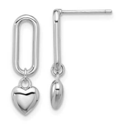 Polished Link Dangle Heart Post Earring Sterling Silver Rhodium-Plated QE17488, MPN: QE17488,