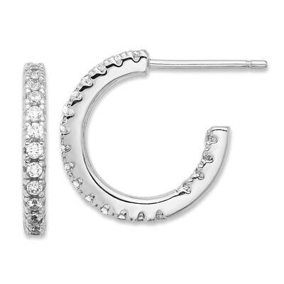 CZ In Out Hoop Post Earrings Sterling Silver Rhodium-Plated QE17171, MPN: QE17171,