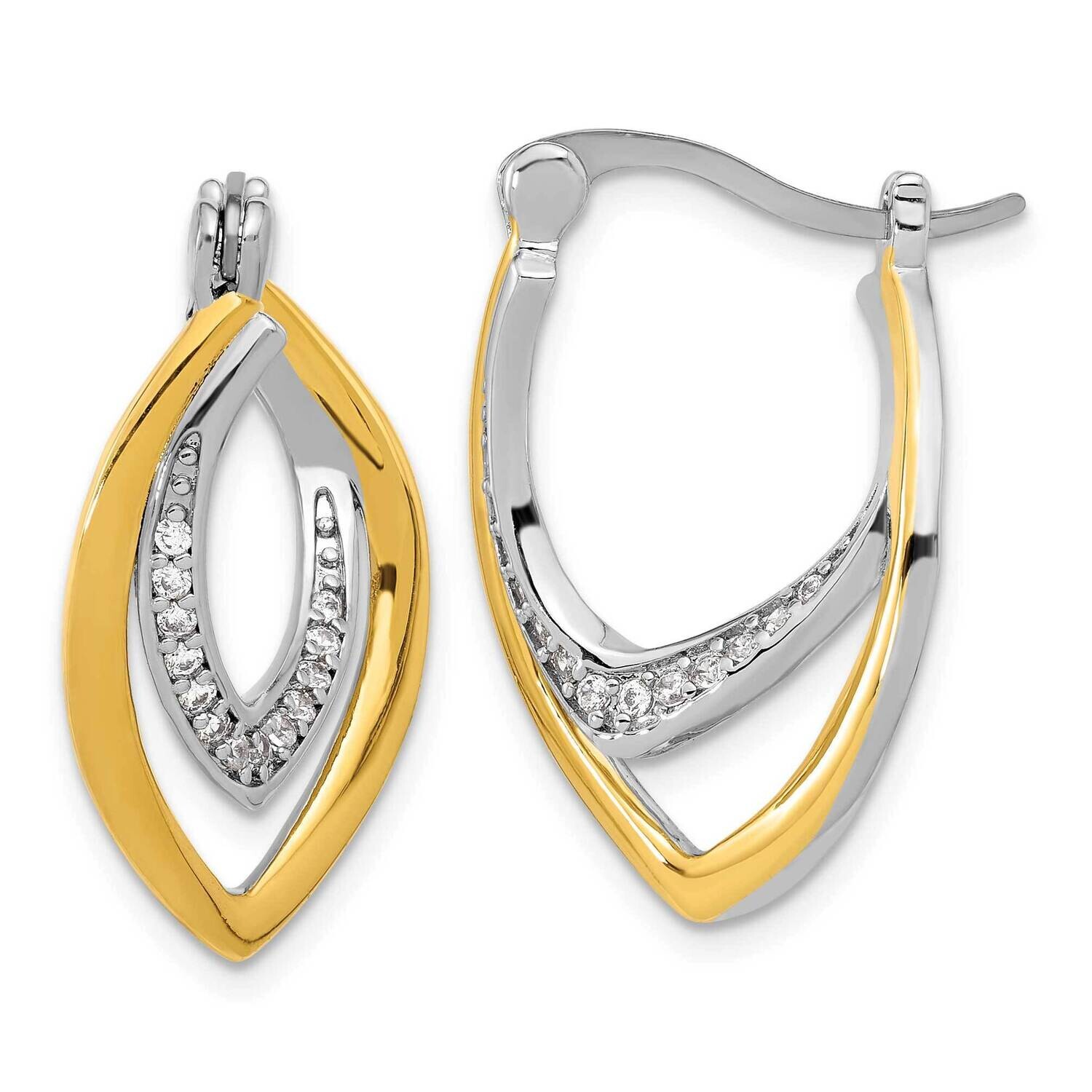 Gold-Tone Polished CZ Fancy Hoop Earrings Sterling Silver Rhodium-Plated QE17167, MPN: QE17167,