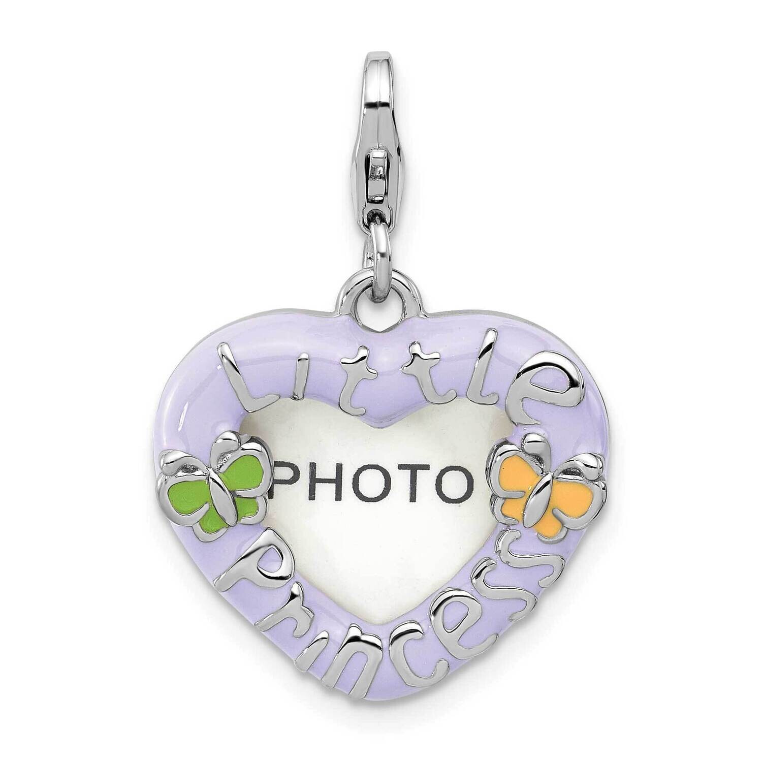 Amore La Vita Rhod-Pl Enamel PrinceHeart Picture Frame Charm Sterling Silver QCC1271, MPN: QCC1271,