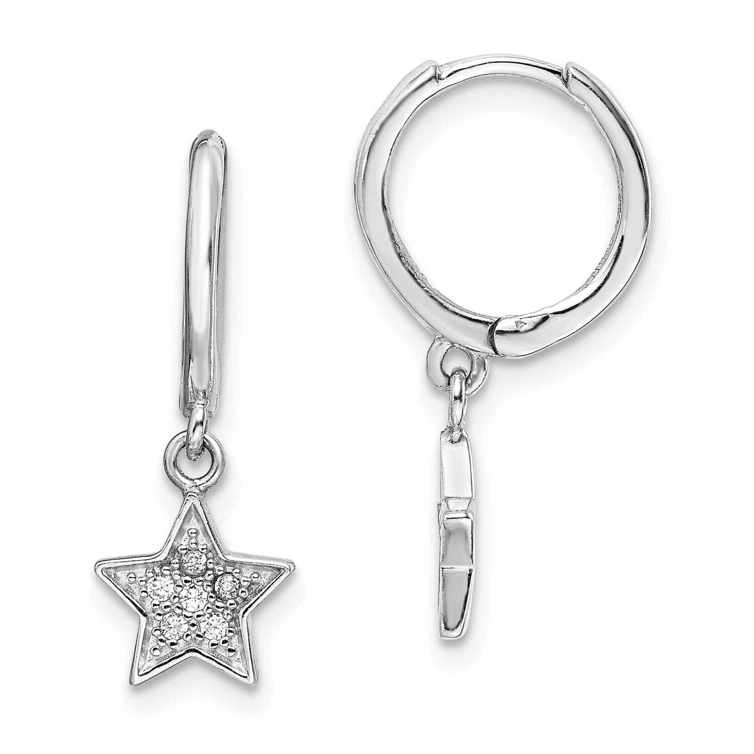 Hoops CZ Star Dangle Earrings Sterling Silver Rhodium-Plated QE14521