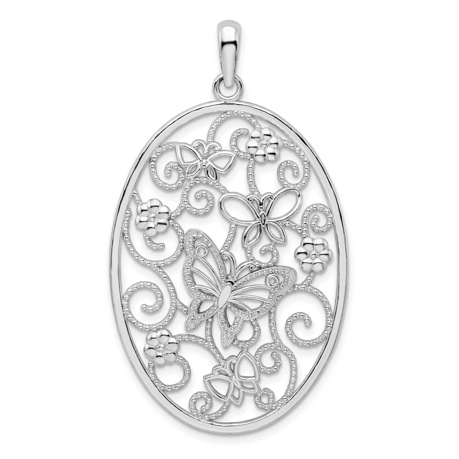 Oval Butterflies Pendant Sterling Silver Polished QC9805, MPN: QC9805, 637218145768