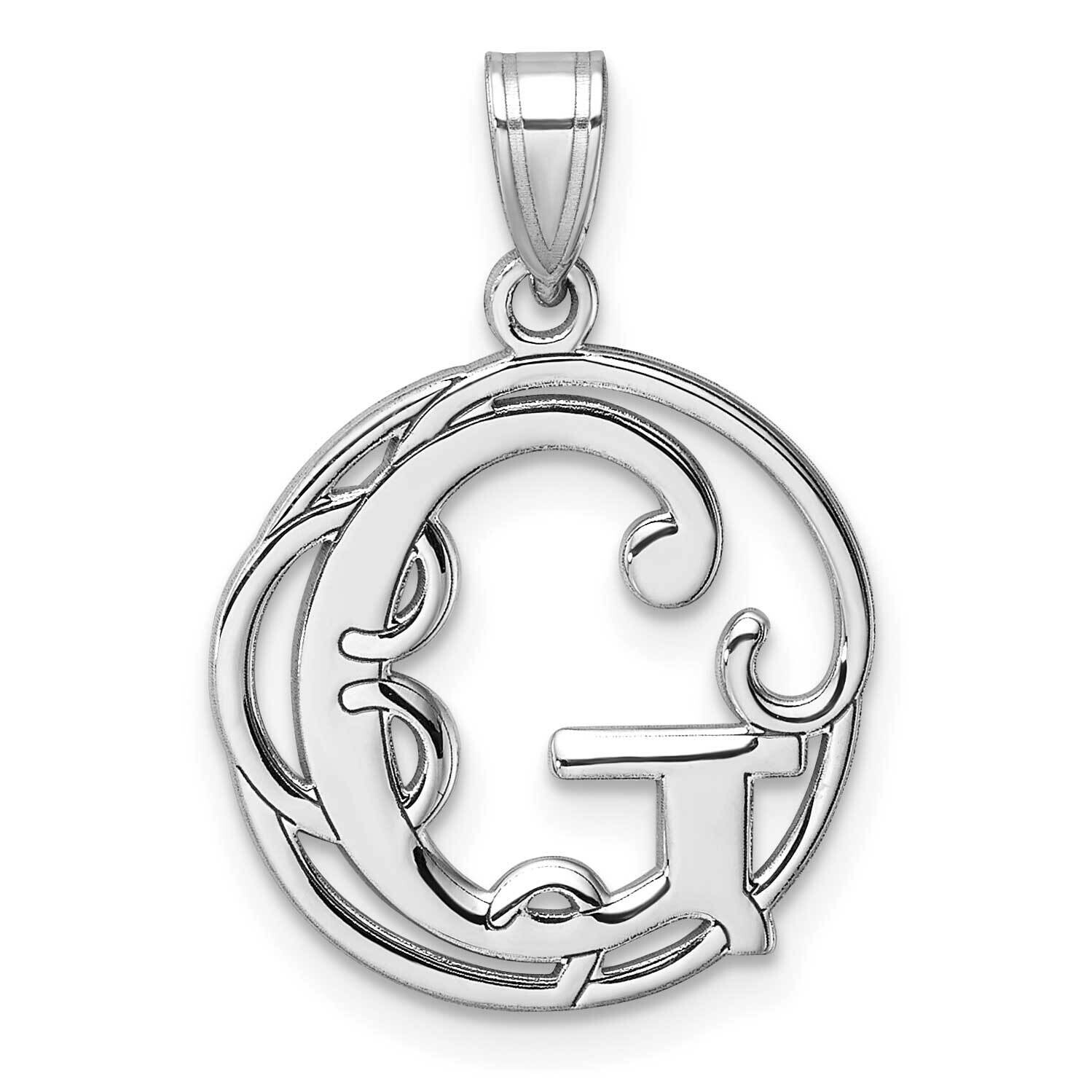 Small Fancy Script Letter G Initial Pendant Sterling Silver Rhodium-Plated QC11257G, MPN: QC11257G,