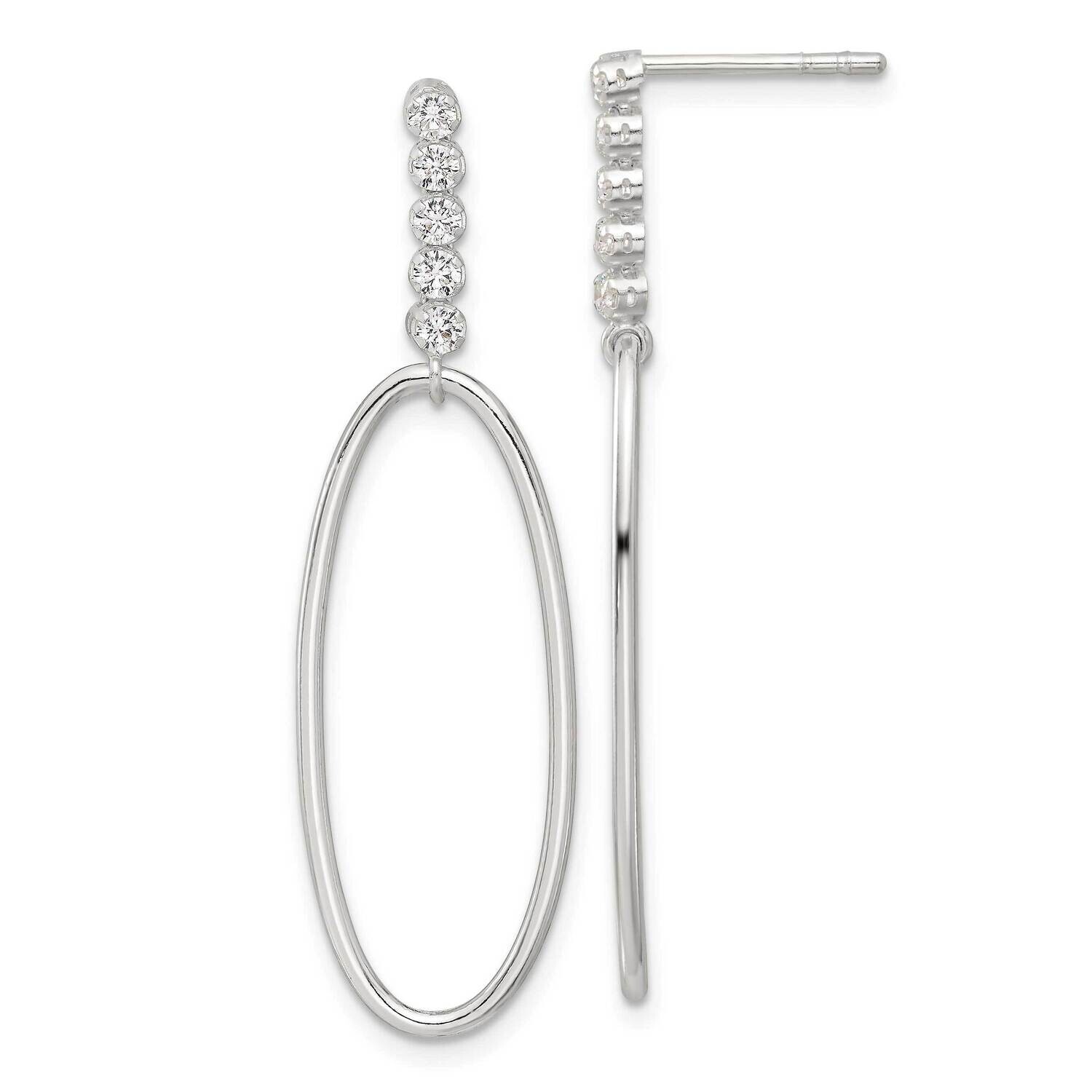 E-Coated CZ Oval Post Dangle Earrings Sterling Silver QE17052, MPN: QE17052,