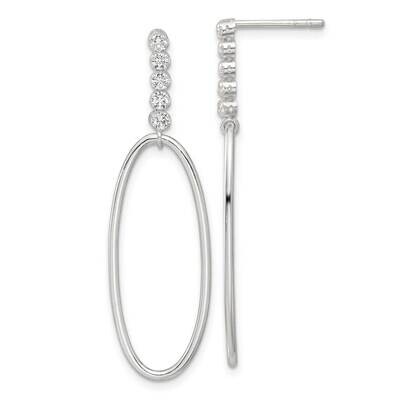 E-Coated CZ Oval Post Dangle Earrings Sterling Silver QE17052, MPN: QE17052,
