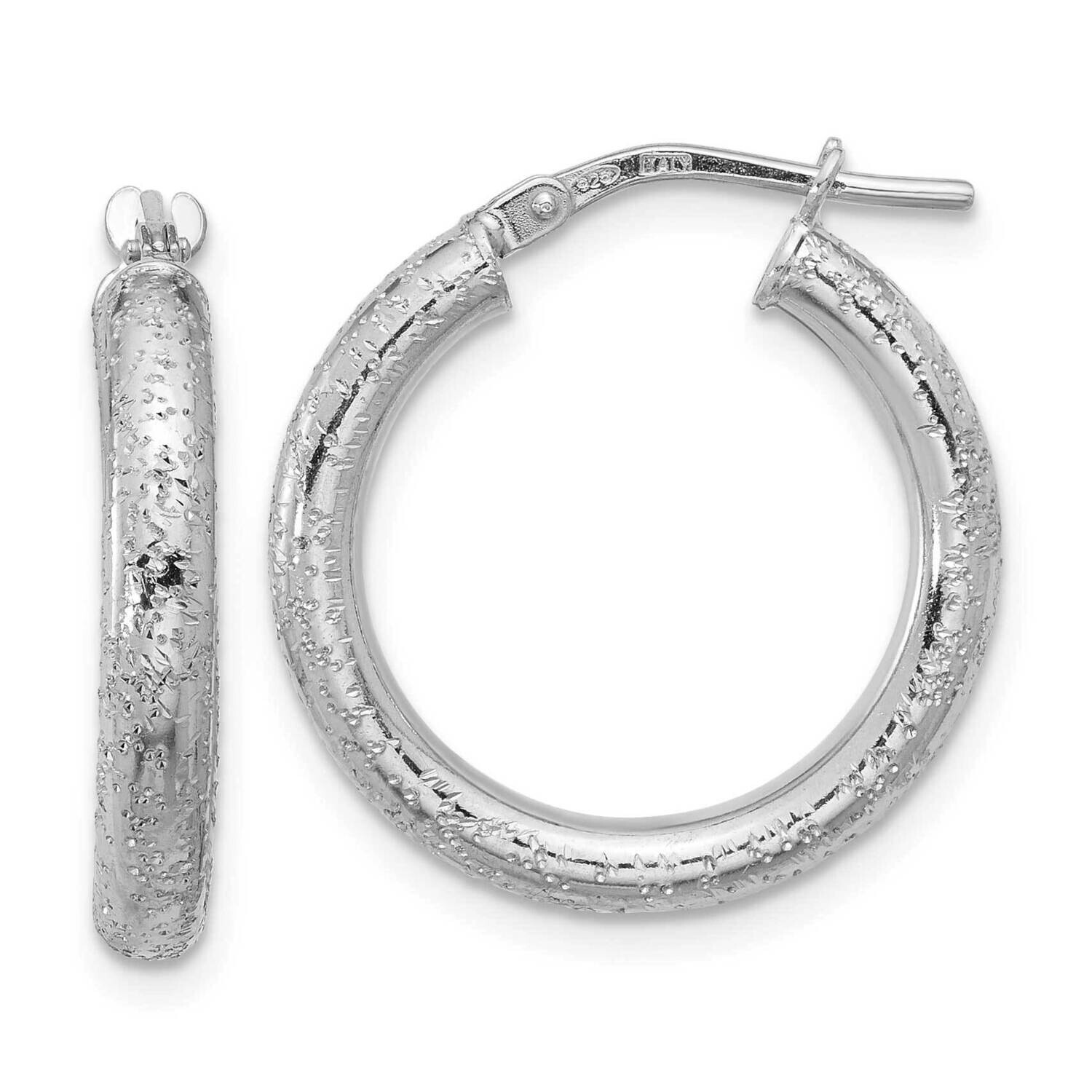 Diamond-Cut 3.00mm Hoop Earrings Sterling Silver Rhodium-Plated QE16796, MPN: QE16796,