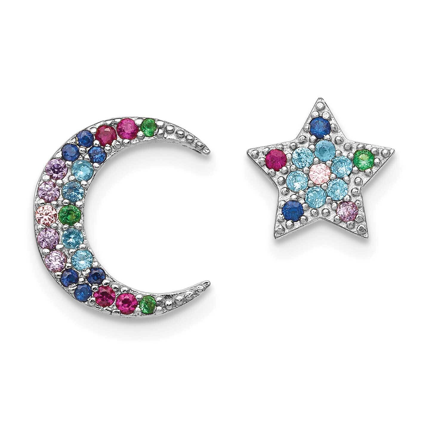 Prizma Moon Star Colorful CZ Post Earrings Sterling Silver Rhodium-Plated QE14449, MPN: QE14449, 19…