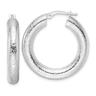 Laser-Cut 5mm Round Hoop Earrings Sterling Silver Rhodium-Plated QE16870, MPN: QE16870,