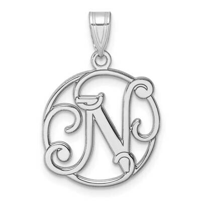 Small Fancy Script Letter N Initial Pendant Sterling Silver Rhodium-Plated QC11257N, MPN: QC11257N,